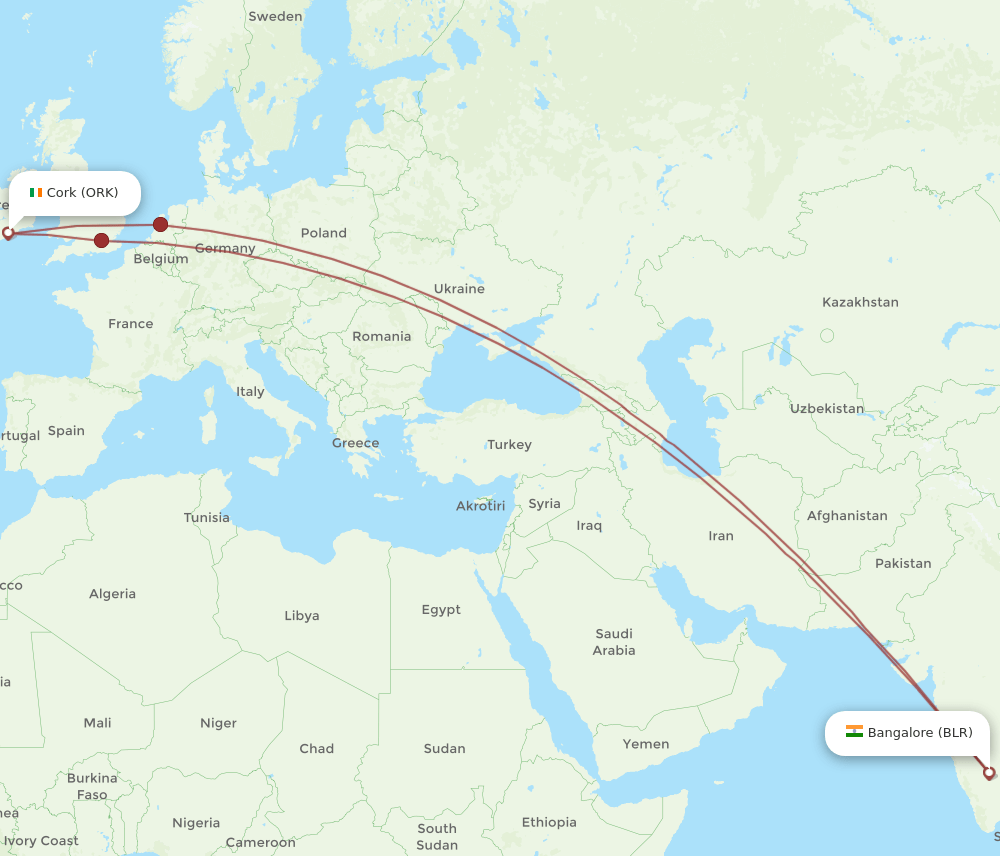 ORK-BLR flight routes