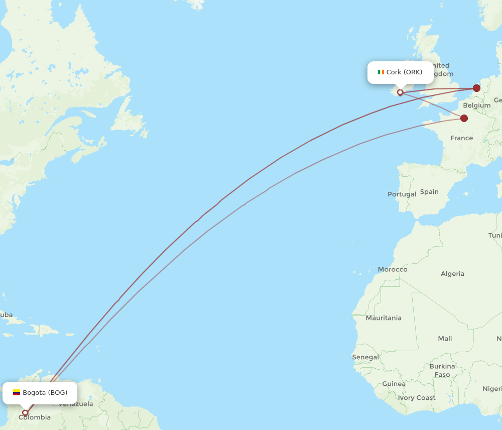 ORK-BOG flight routes