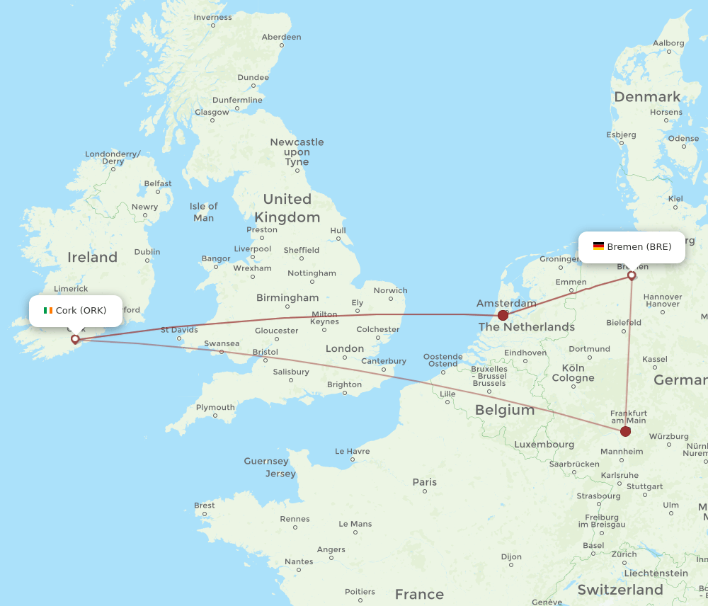 ORK-BRE flight routes