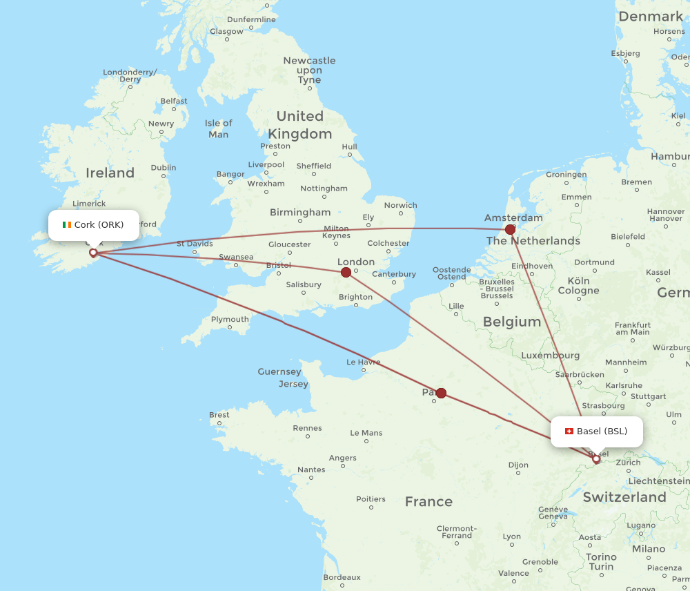 ORK to BSL flights and routes map