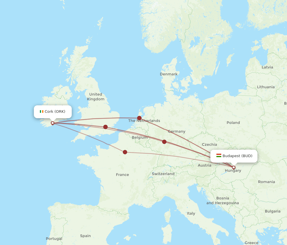 ORK to BUD flights and routes map
