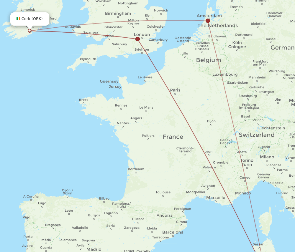 ORK to CAG flights and routes map