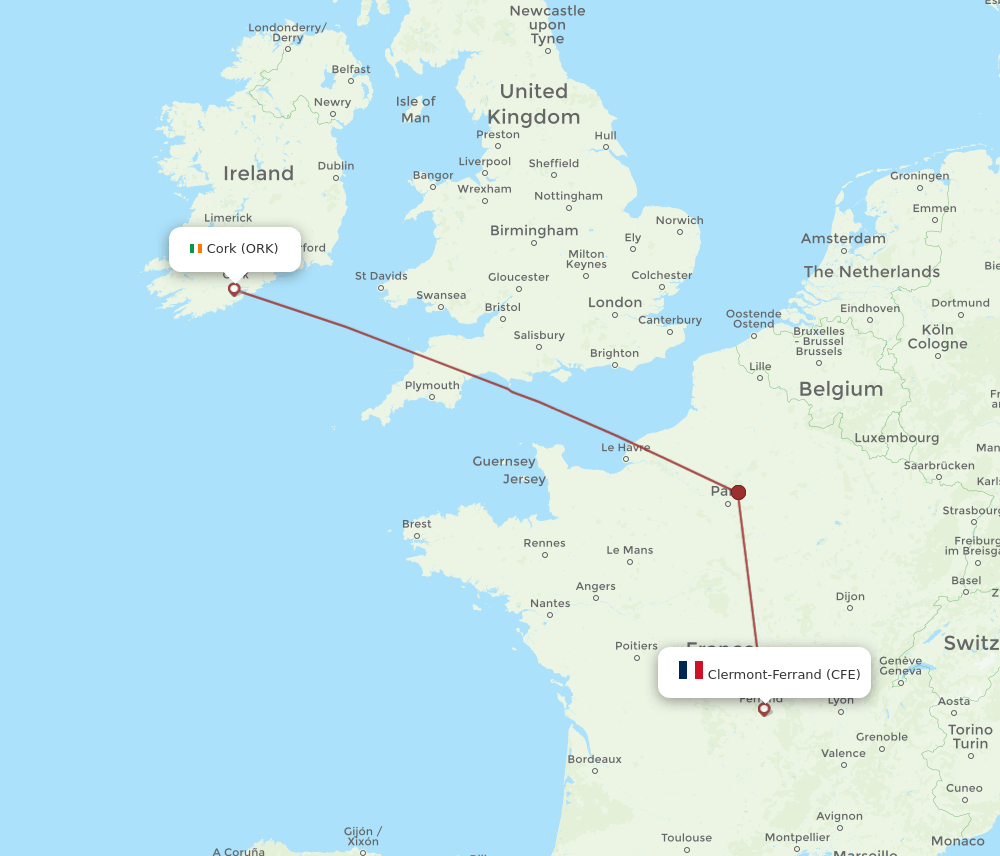 ORK-CFE flight routes