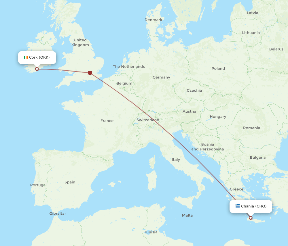 ORK to CHQ flights and routes map