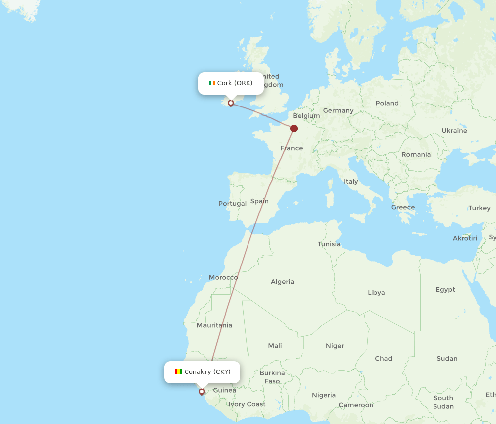 ORK-CKY flight routes
