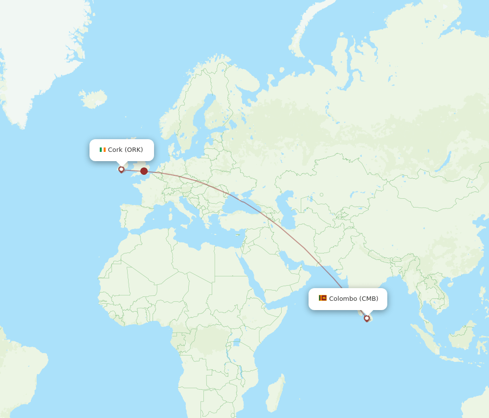 ORK-CMB flight routes