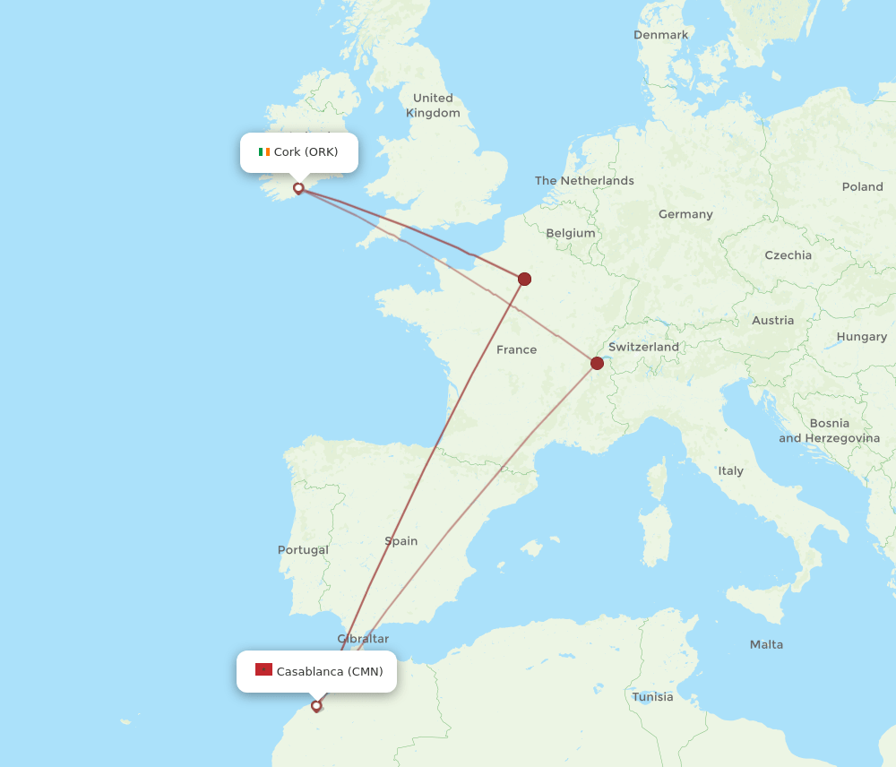 ORK-CMN flight routes