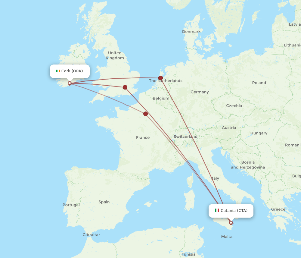 ORK to CTA flights and routes map