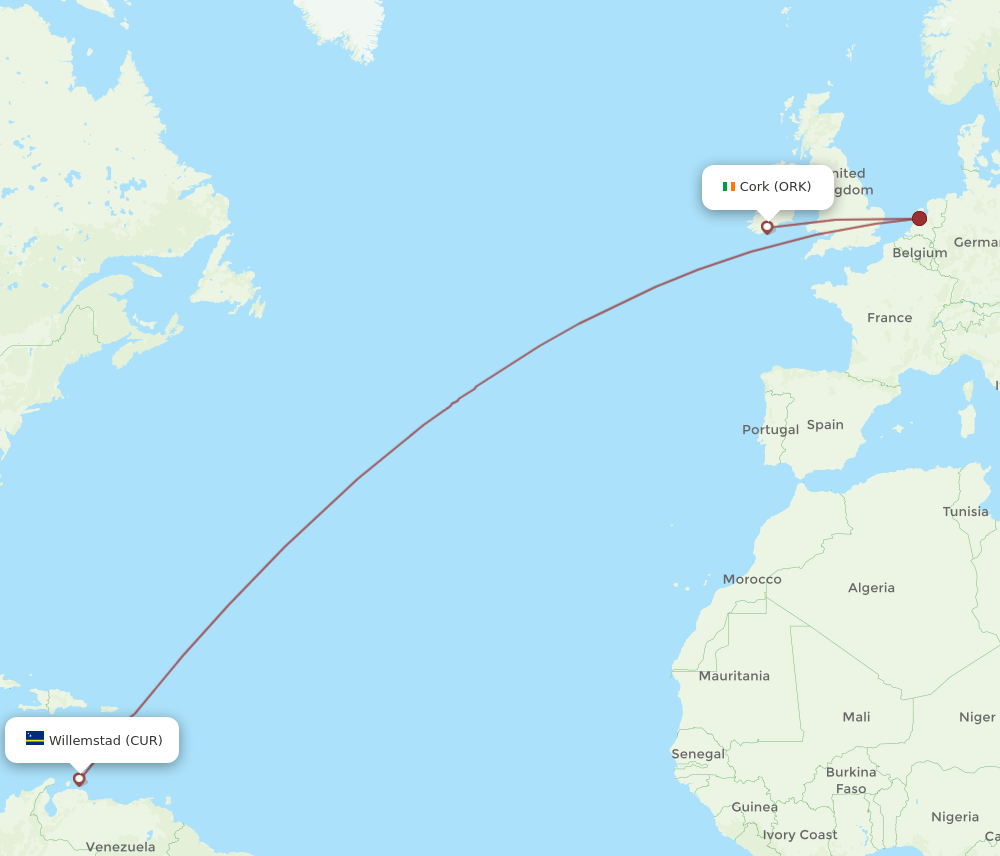 ORK-CUR flight routes