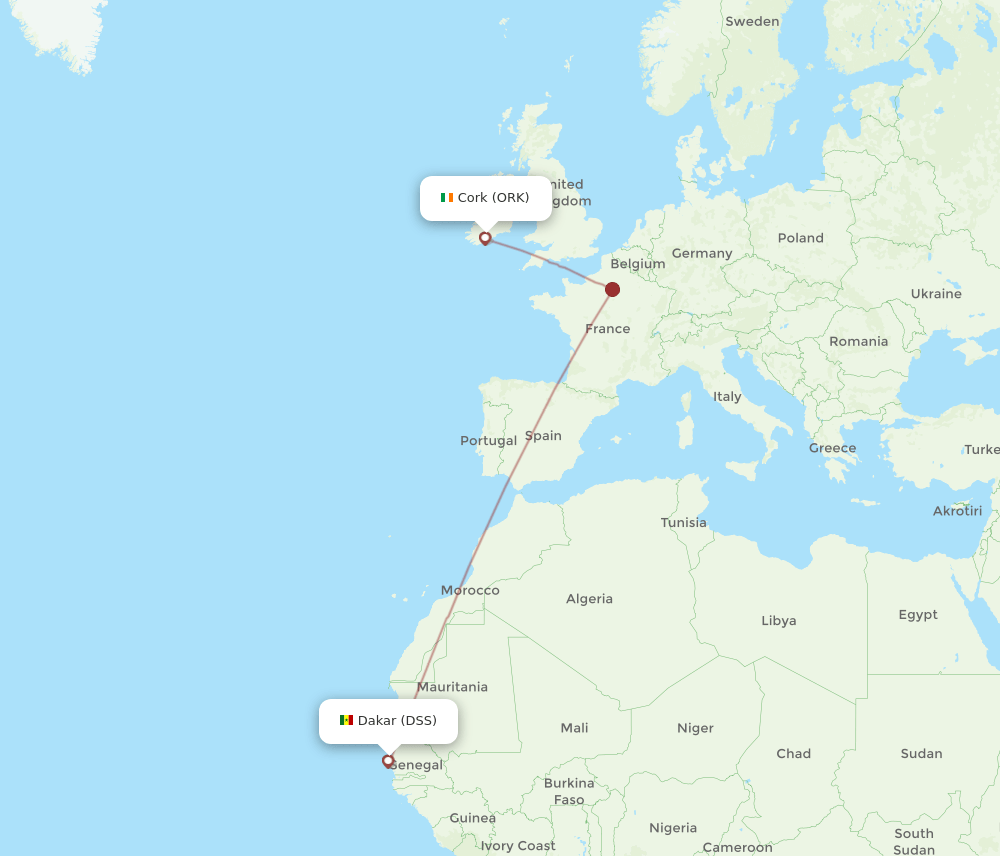 ORK to DSS flights and routes map