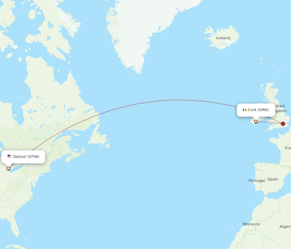 ORK to DTW flights and routes map