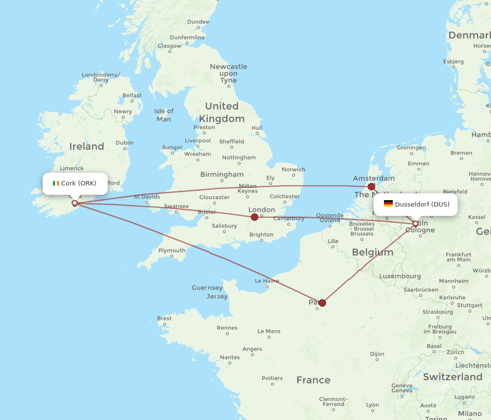 ORK-DUS flight routes