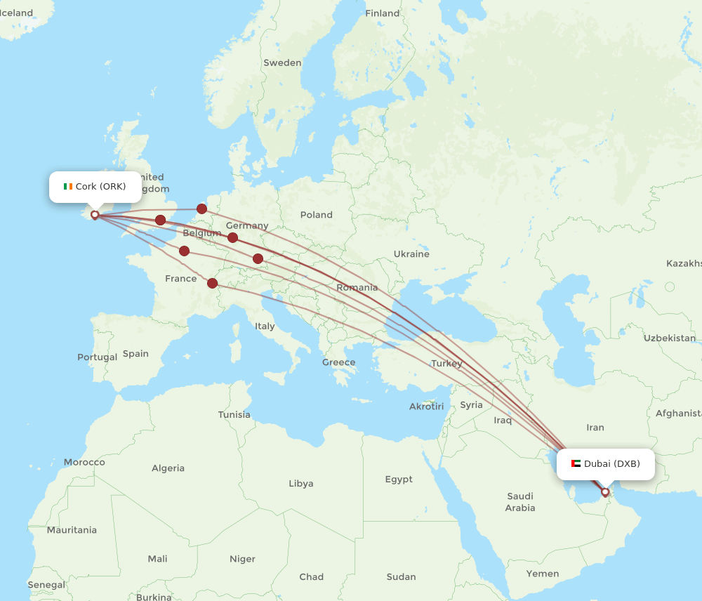 ORK-DXB flight routes