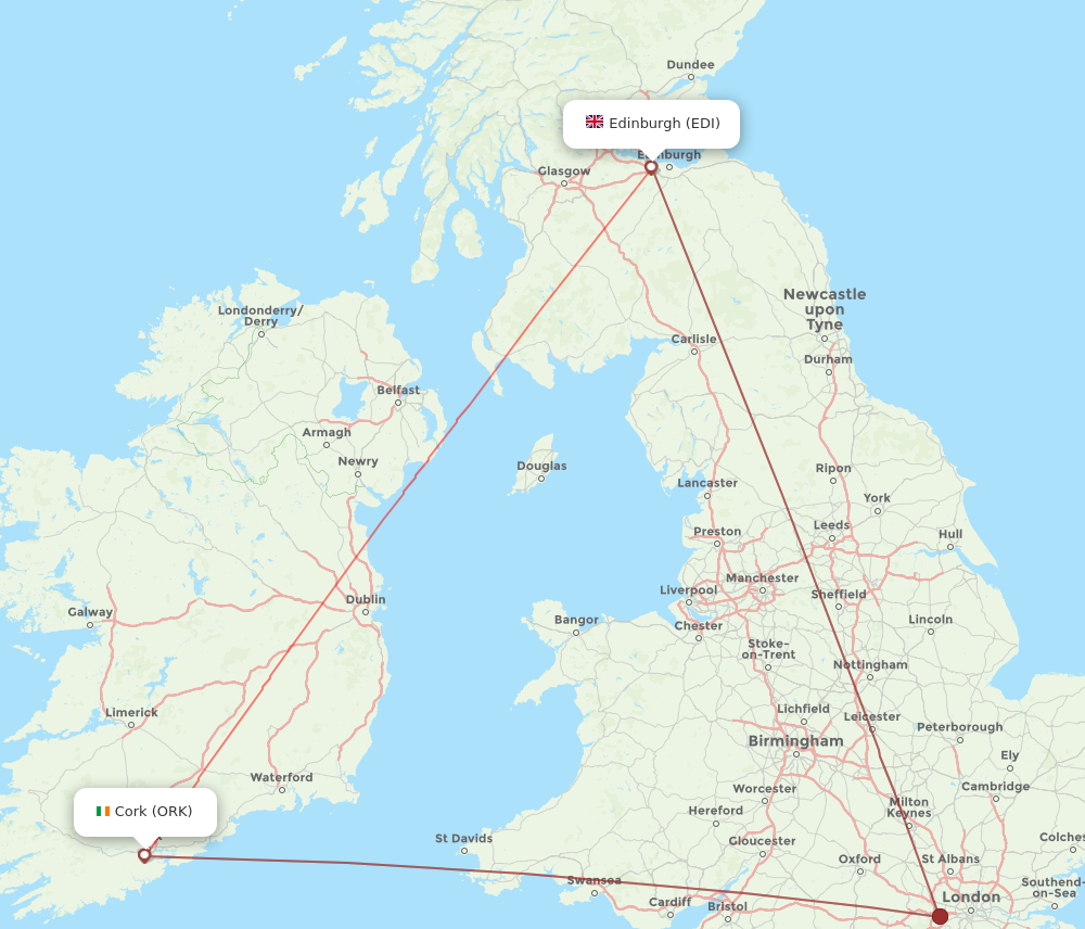 ORK to EDI flights and routes map
