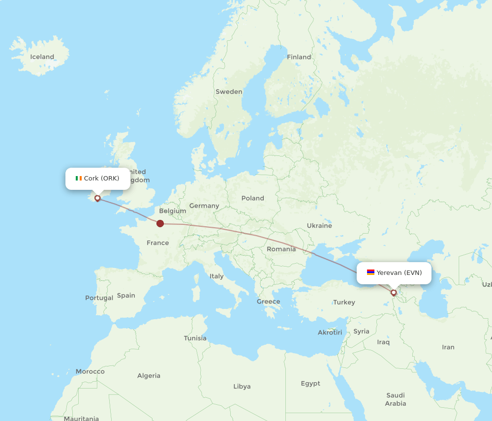ORK-EVN flight routes