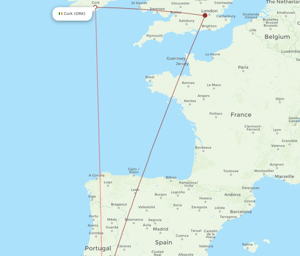 ORK to FAO flights and routes map