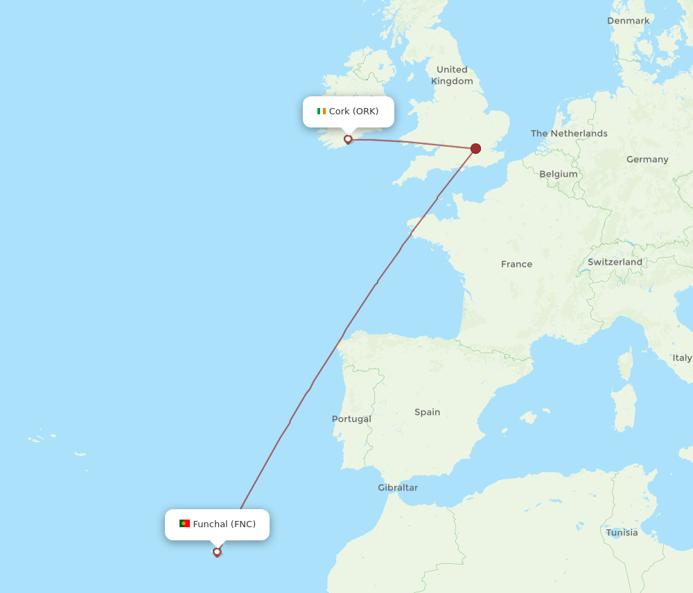 ORK to FNC flights and routes map