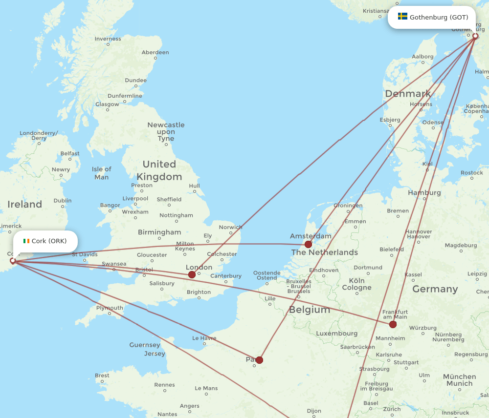 ORK to GOT flights and routes map