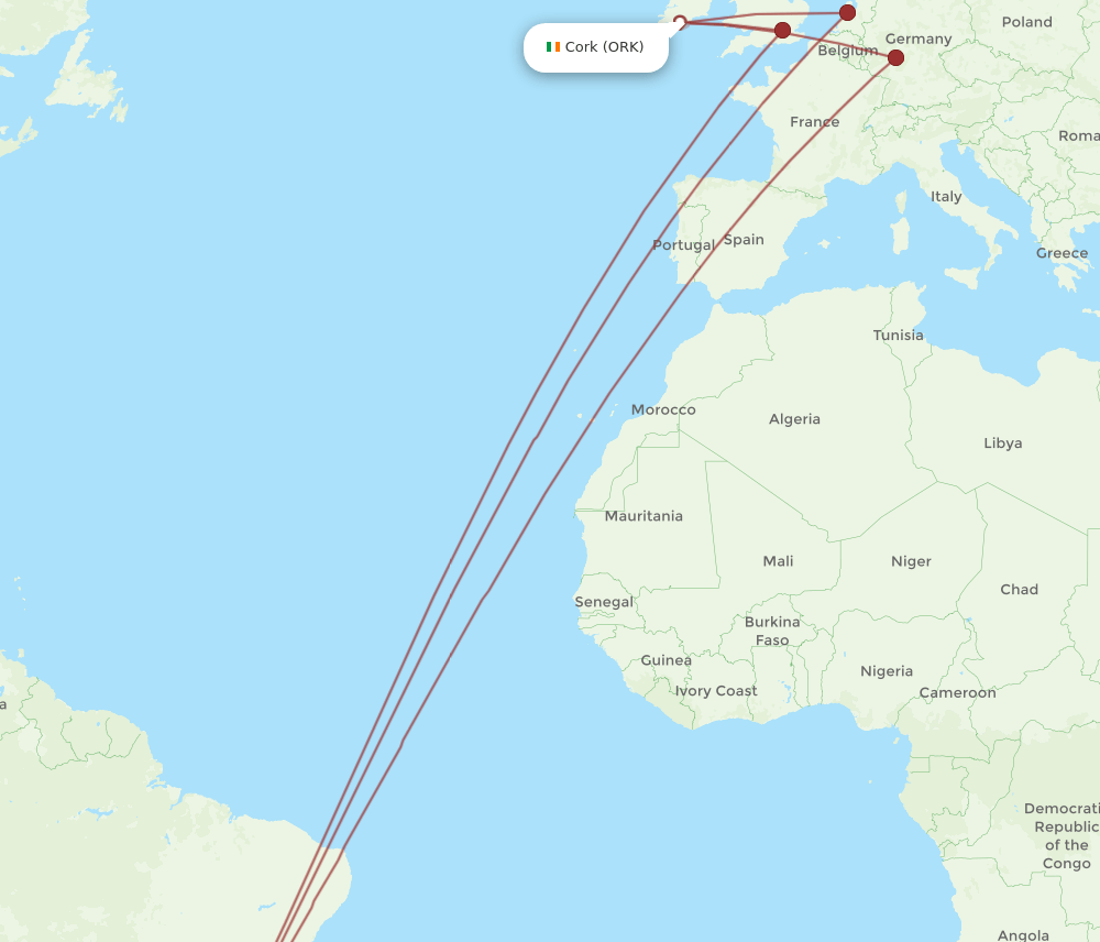 ORK to GRU flights and routes map