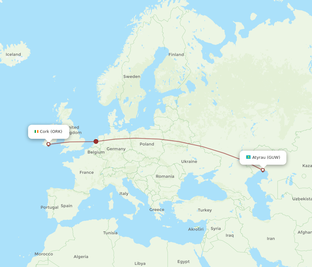 ORK-GUW flight routes