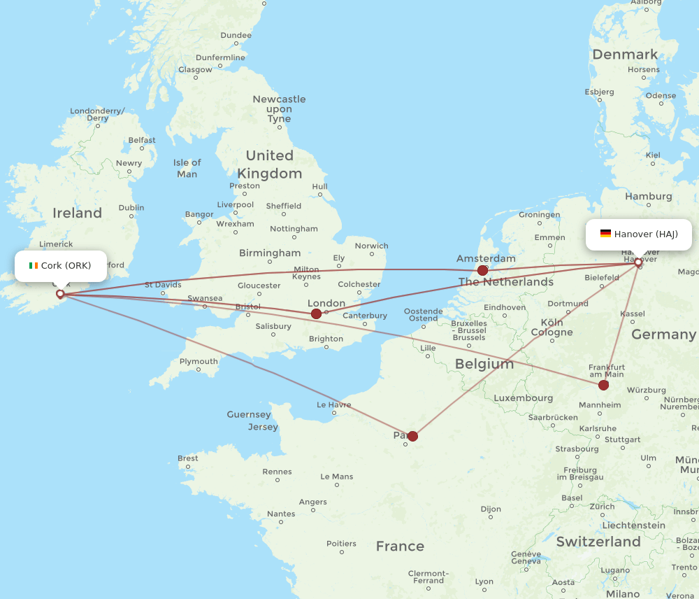 ORK-HAJ flight routes