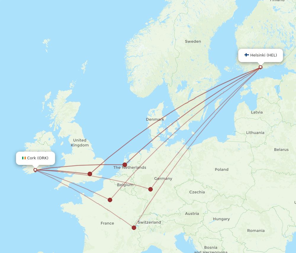 ORK-HEL flight routes