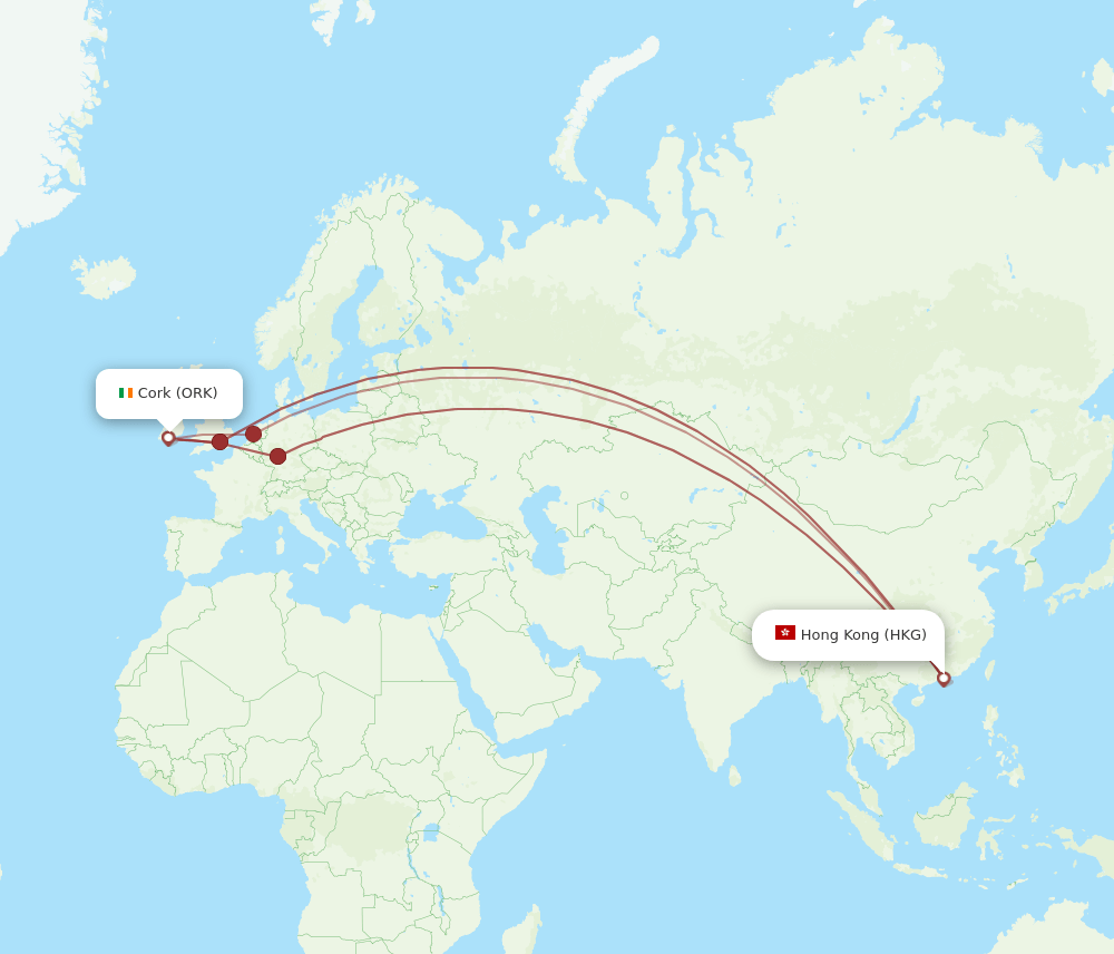 ORK-HKG flight routes