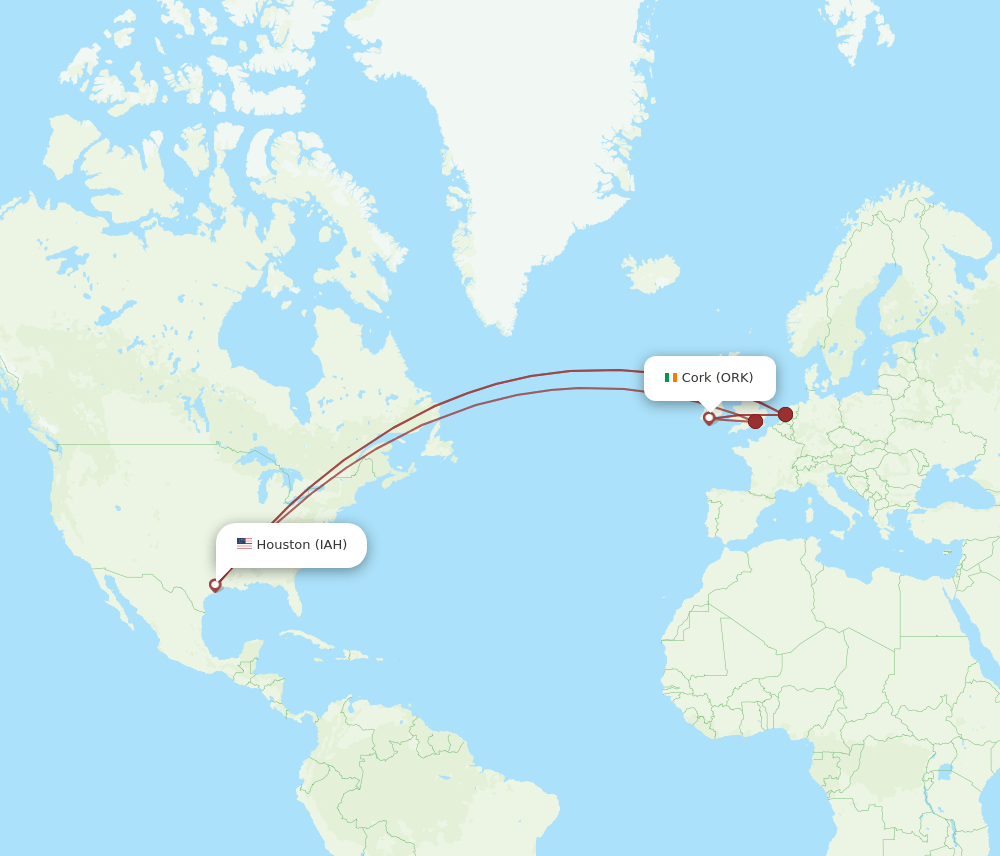 ORK to IAH flights and routes map