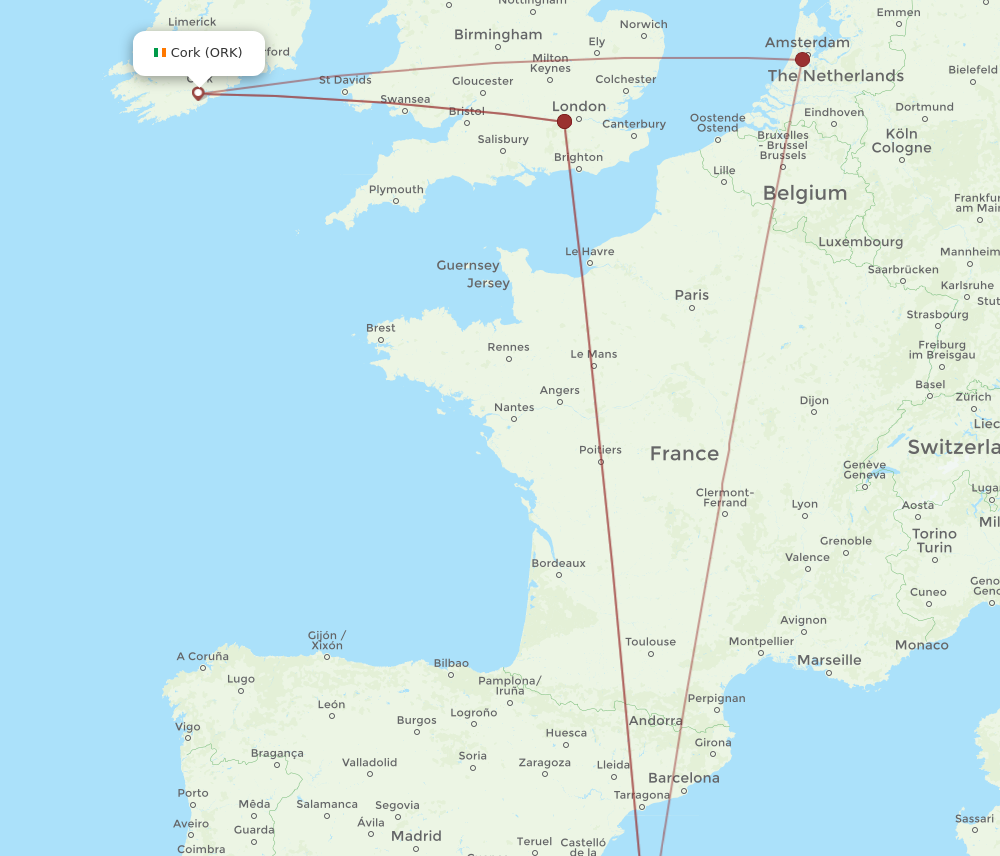 ORK to IBZ flights and routes map