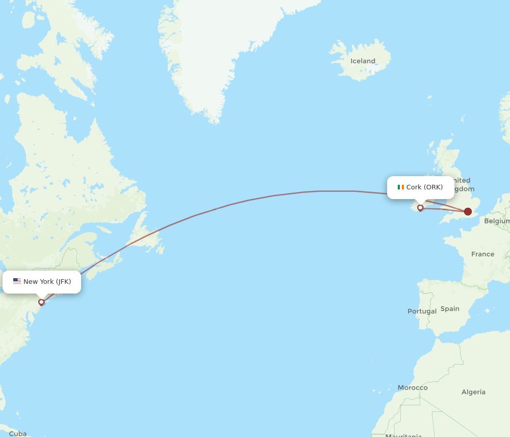 ORK to JFK flights and routes map