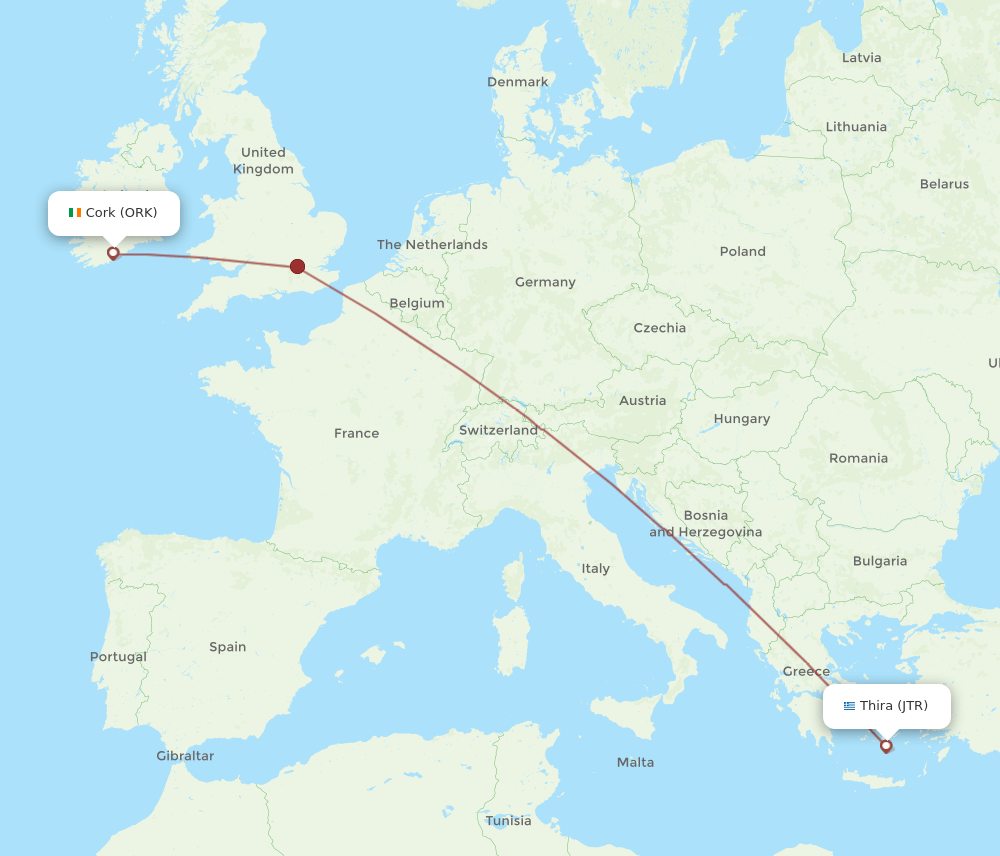 ORK-JTR flight routes