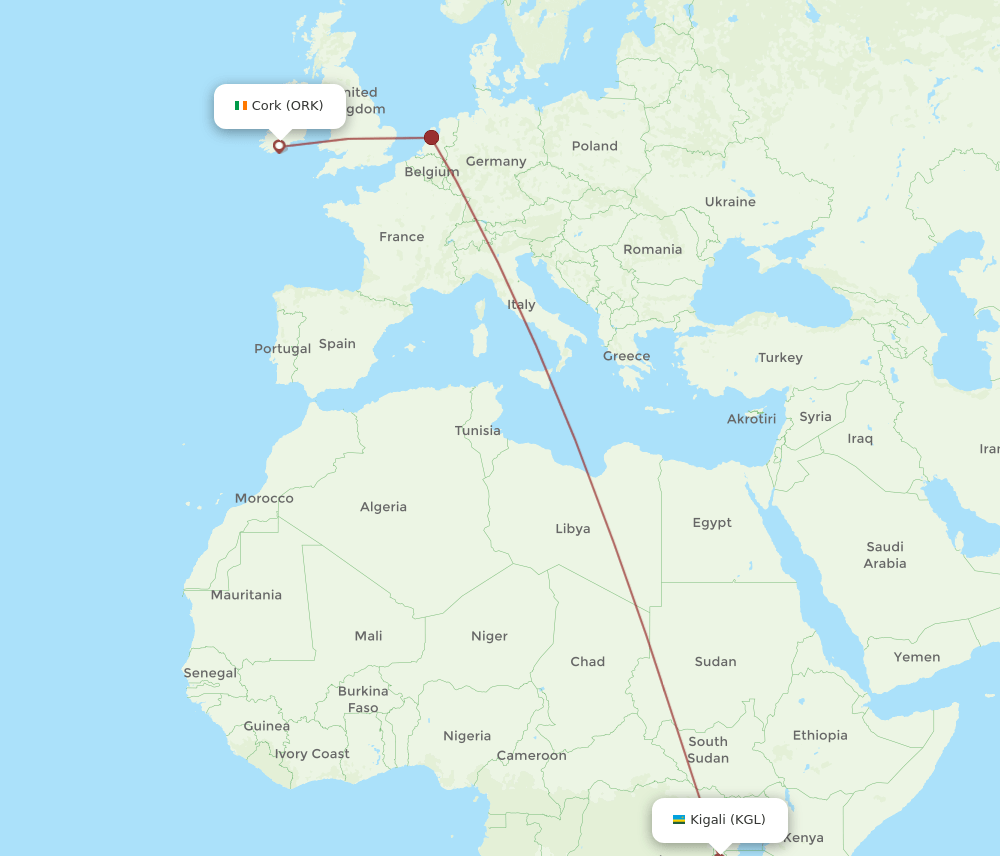 ORK-KGL flight routes