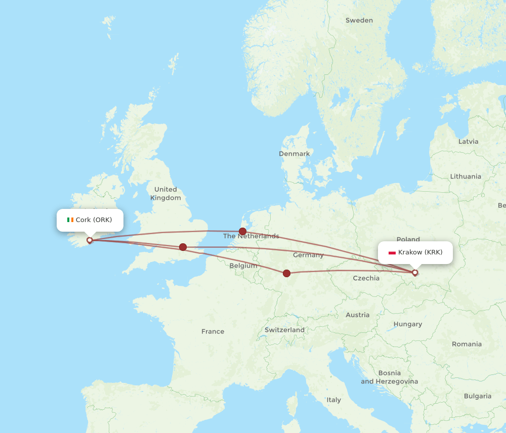 ORK-KRK flight routes