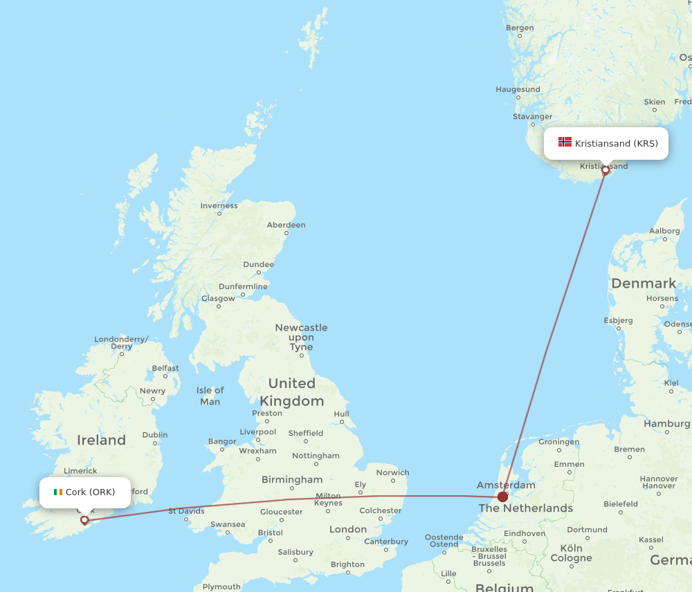 ORK-KRS flight routes