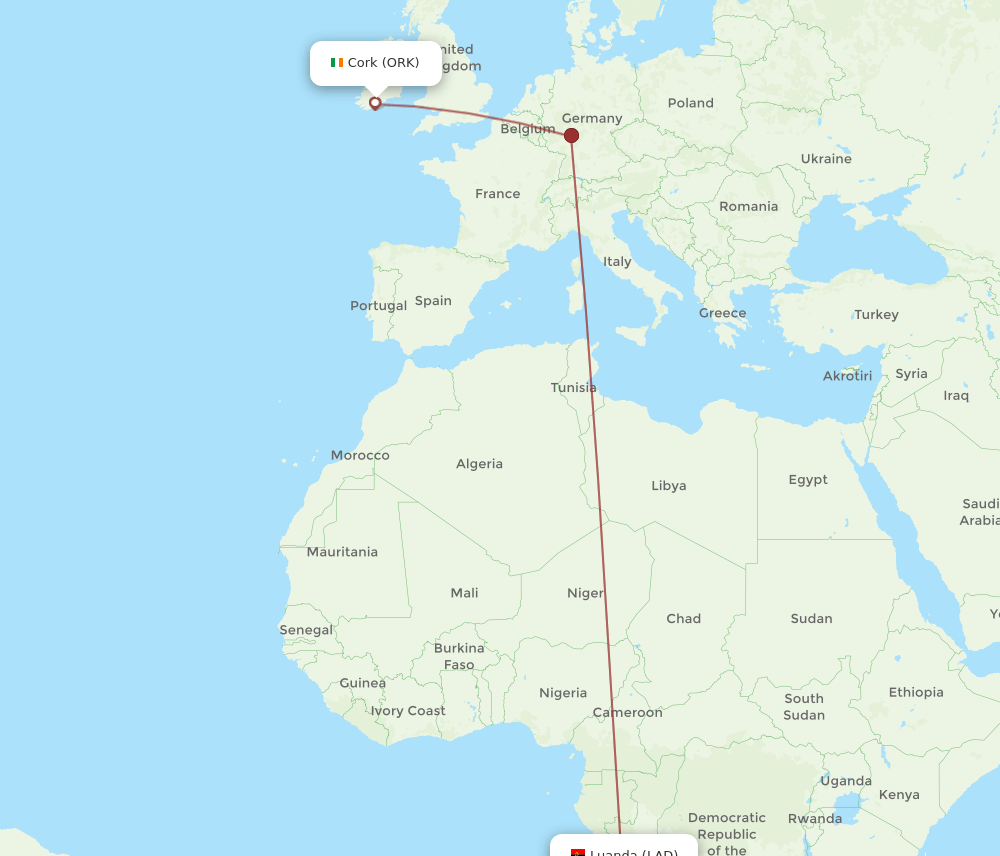ORK-LAD flight routes
