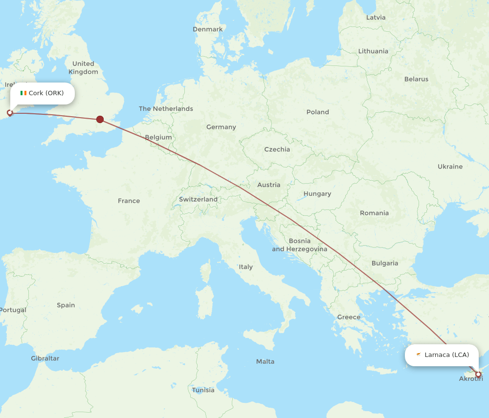 ORK to LCA flights and routes map