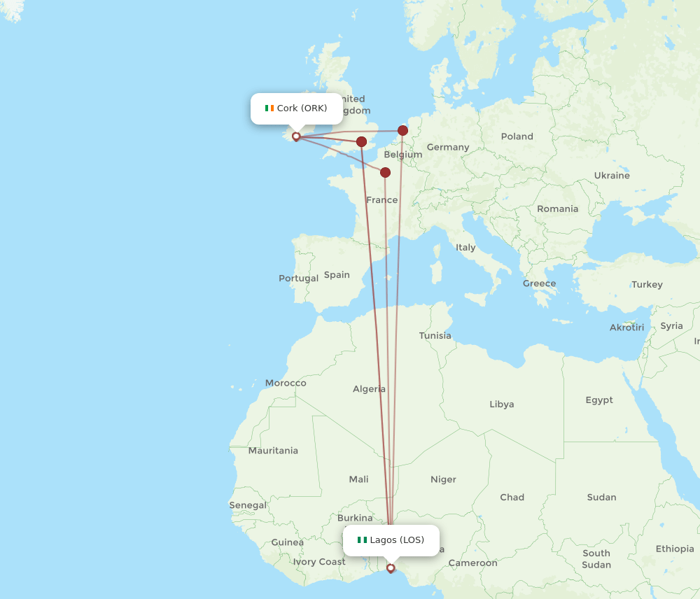 ORK-LOS flight routes