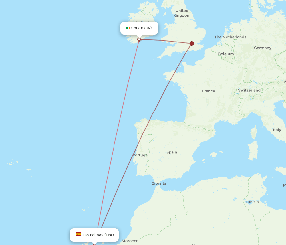 ORK to LPA flights and routes map