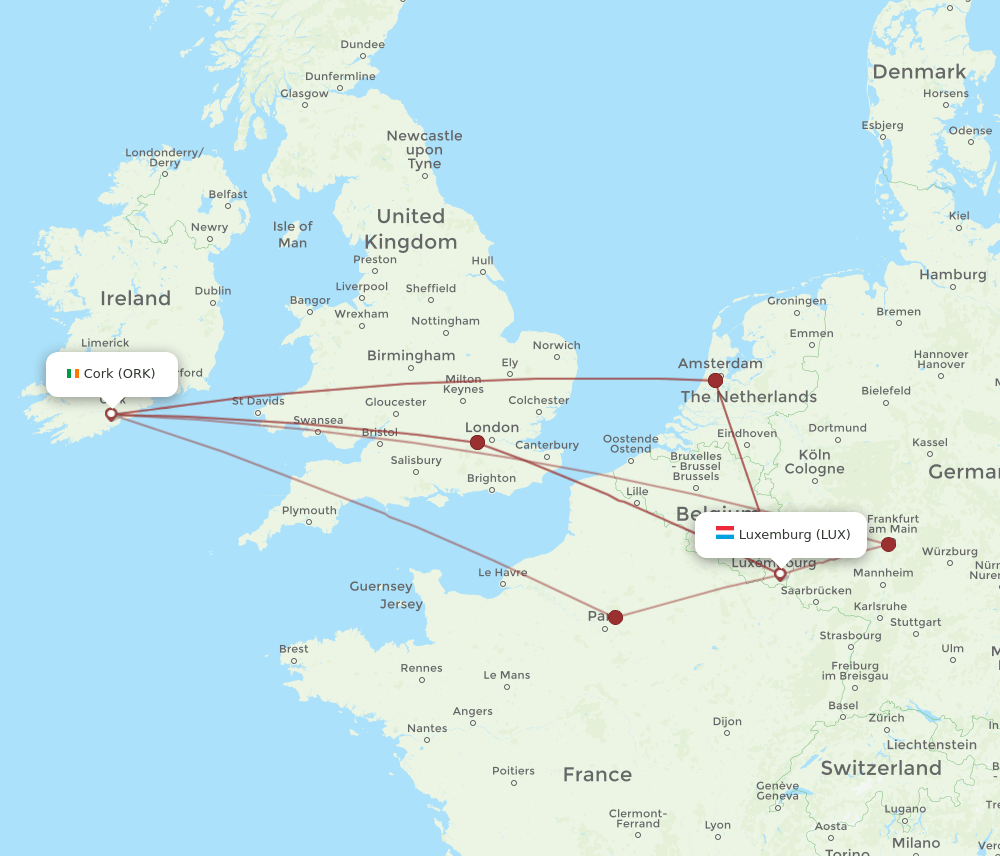 ORK-LUX flight routes