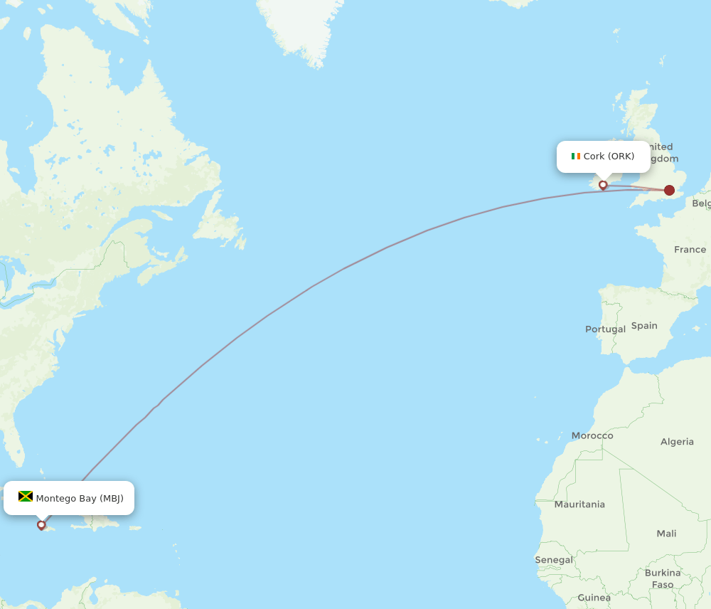 ORK-MBJ flight routes