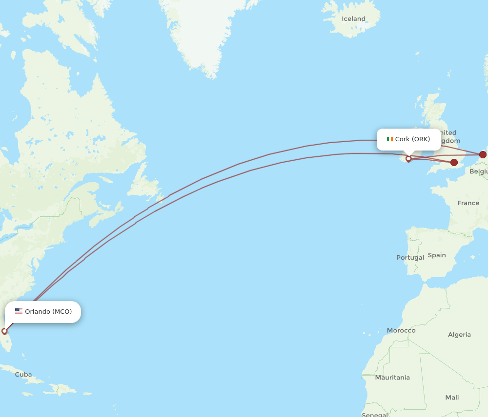 ORK to MCO flights and routes map