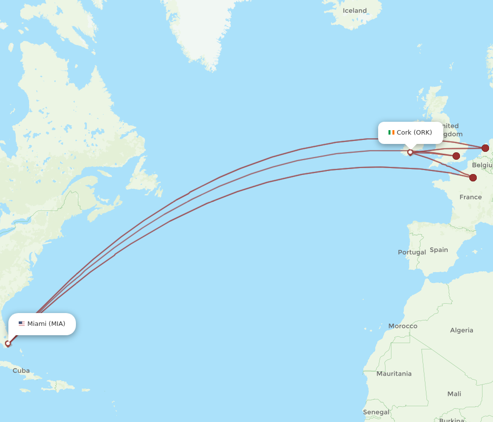 ORK to MIA flights and routes map