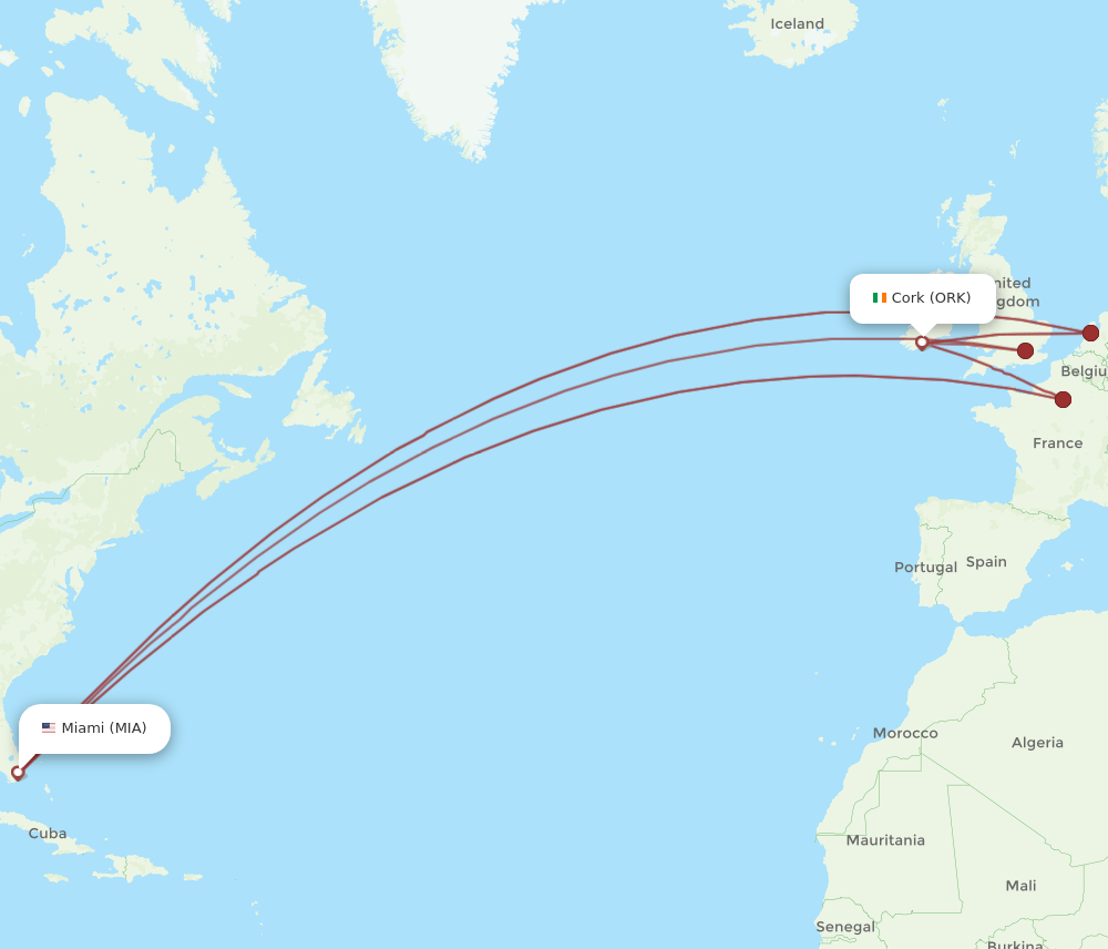 ORK-MIA flight routes