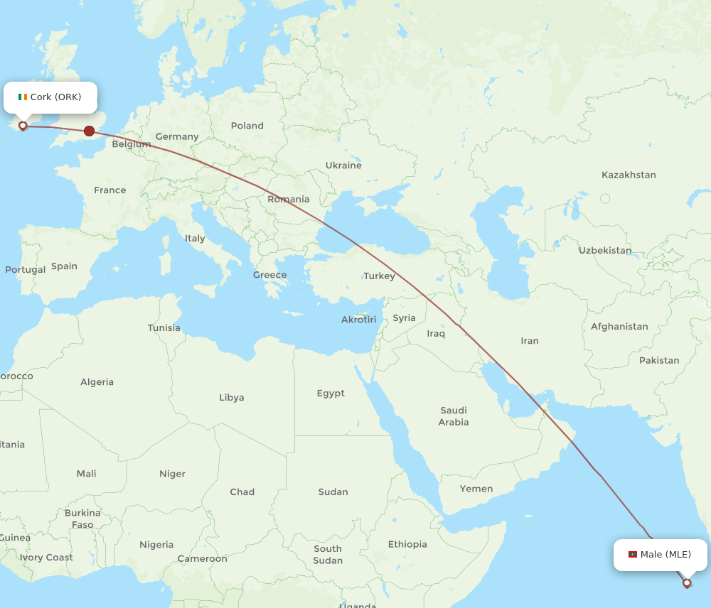 ORK to MLE flights and routes map
