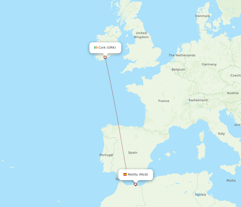 ORK-MLN flight routes