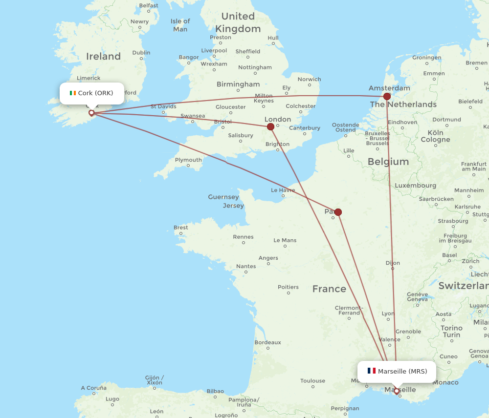 ORK to MRS flights and routes map