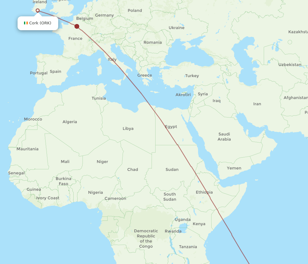 ORK-MRU flight routes