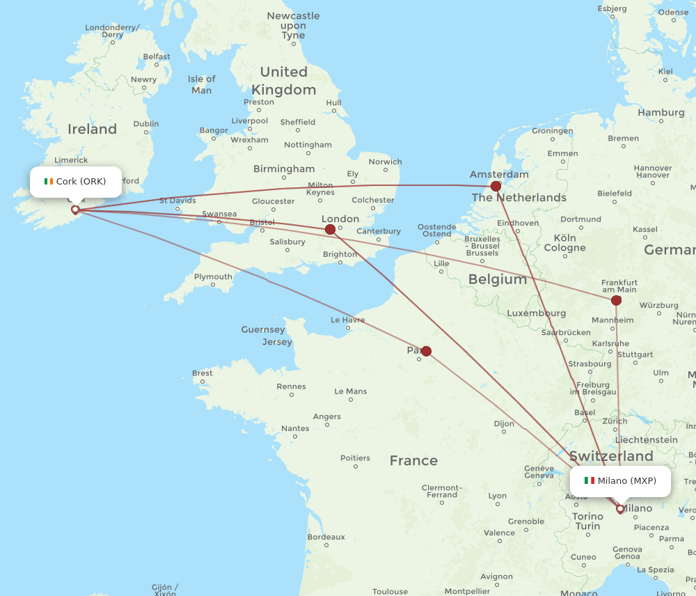 ORK-MXP flight routes
