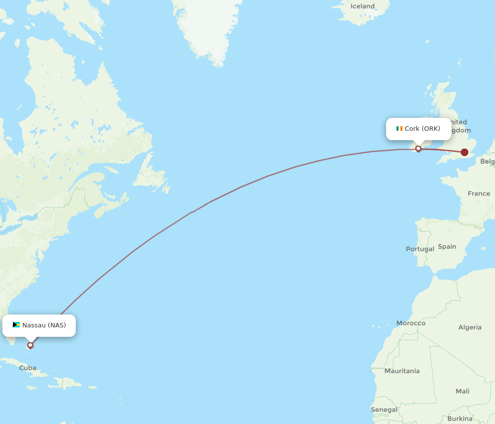 ORK-NAS flight routes
