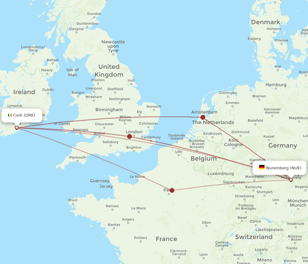 ORK-NUE flight routes